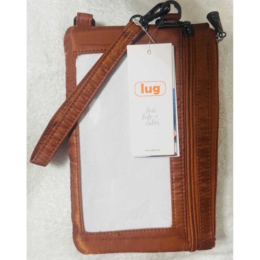 Lug Peekaboo Pouch Wristlet Copper Brown Quilted  ID Window Travel Wallet NEW